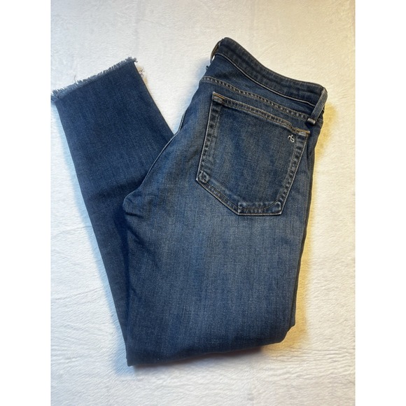 Rag & Bone Dre Low Rise Slim 27 Boyfriend Jeans Distressed Hem Medium Wash - Picture 1 of 12